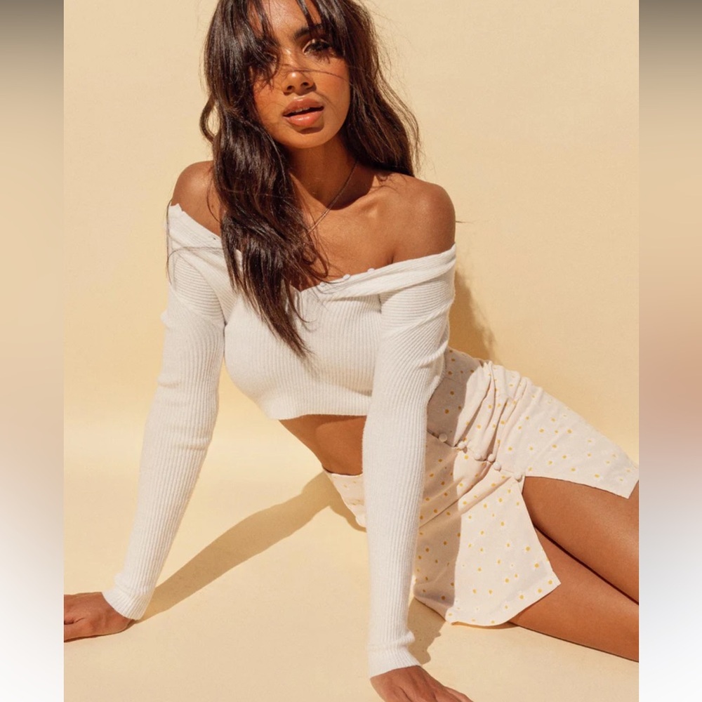 Princess Polly Off-Shoulder White Ribbed Top